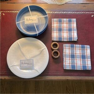 Set of 2 Blue Melamine Large Low Profile Bowls (Total 4 Available) New With Tags